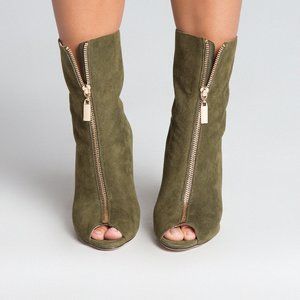 Olive Peep Toe Suede Bootie